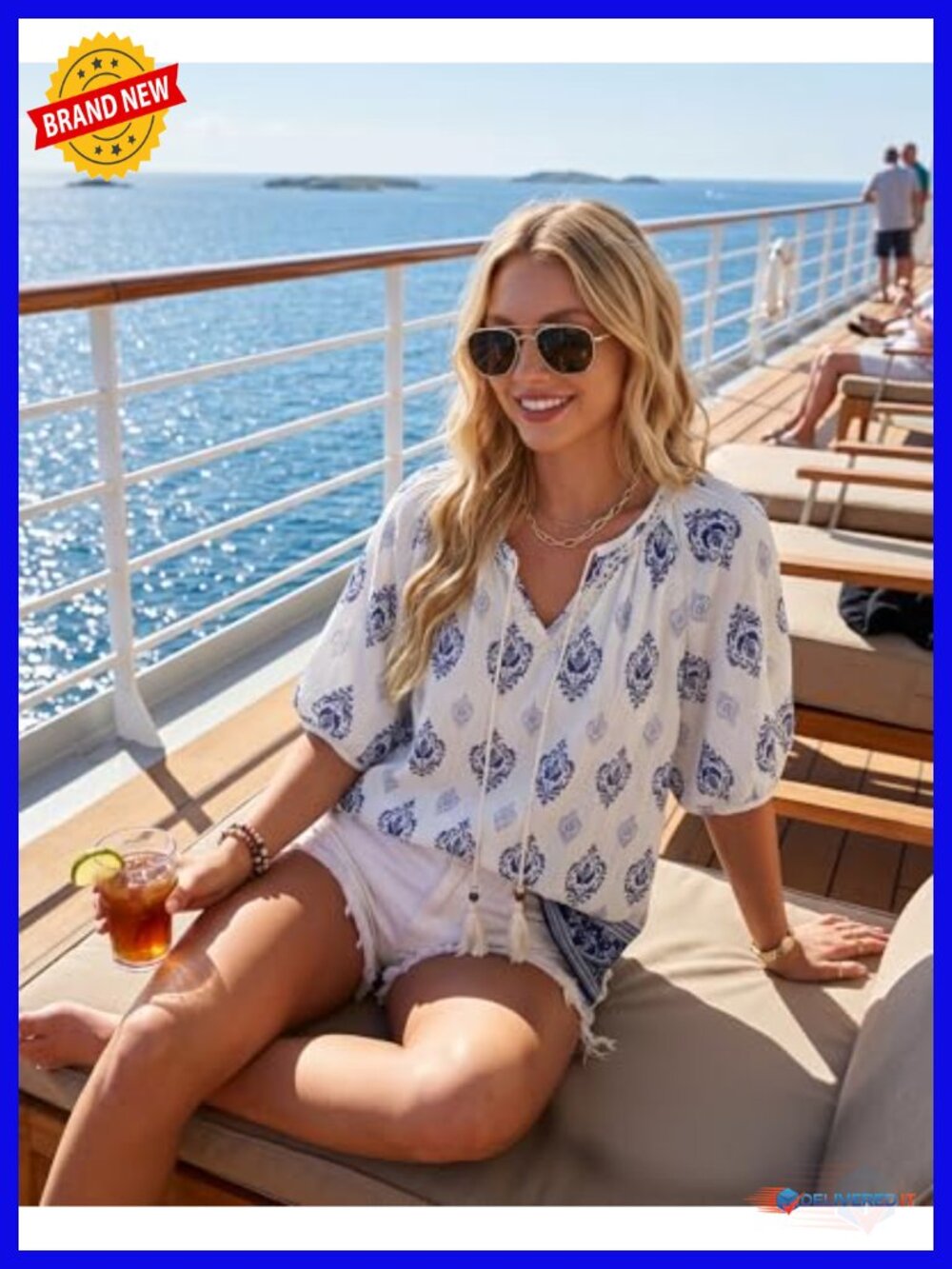 Womens Boho Floral V Neck Short Sleeve Blouse Tie Front Flowy Vacation Top - Picture 3 of 6
